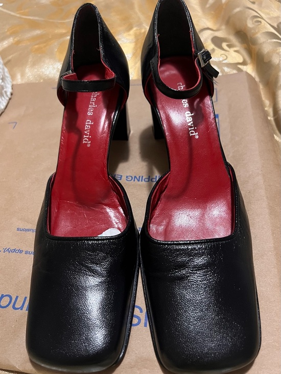 Charles David Shoes - Charles David Vintage 90’s Black Leather Square Toe Mary Jane Heels